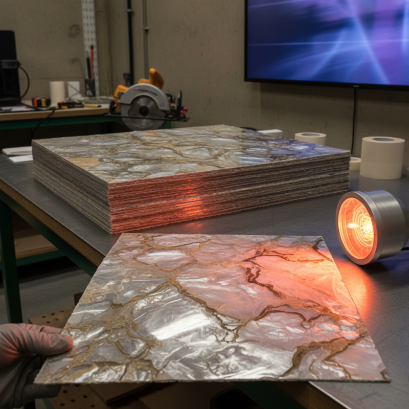 A stack of mica sheets sitting next to a heat lamp.