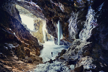 Inside a mica mine, a cave with a serene and picturesque environment.