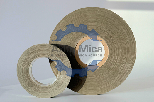 Two rolls of mica tape resting on a white surface, showcasing their smooth texture and distinct colors.