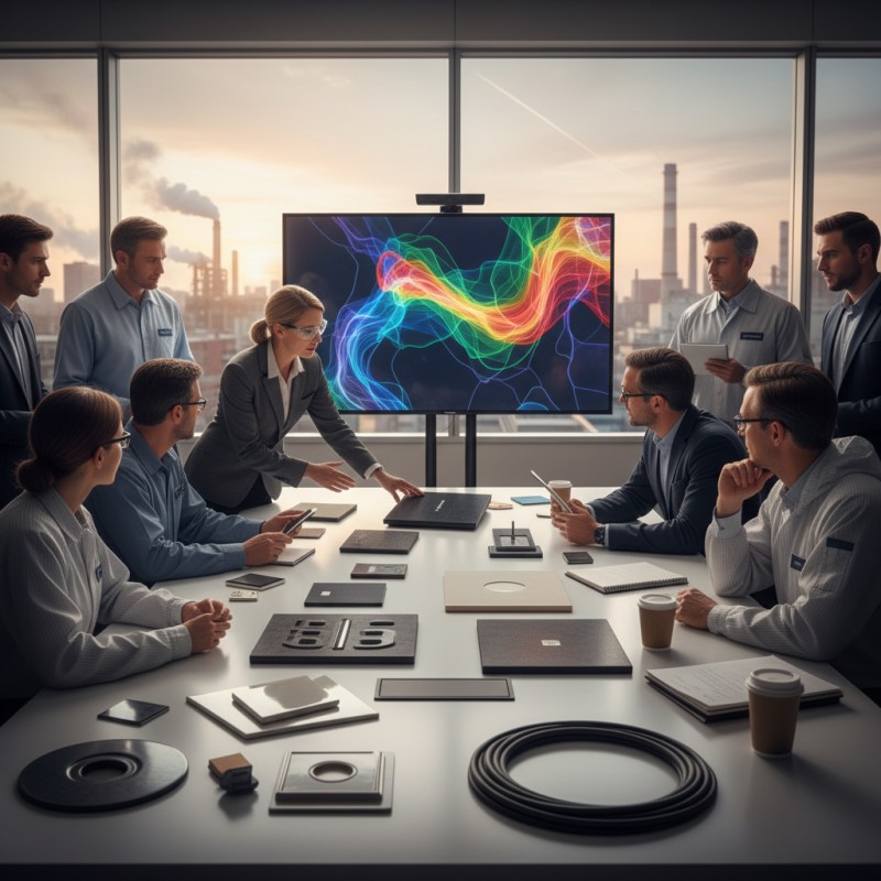 Engineers and board members having a meeting around a table.
